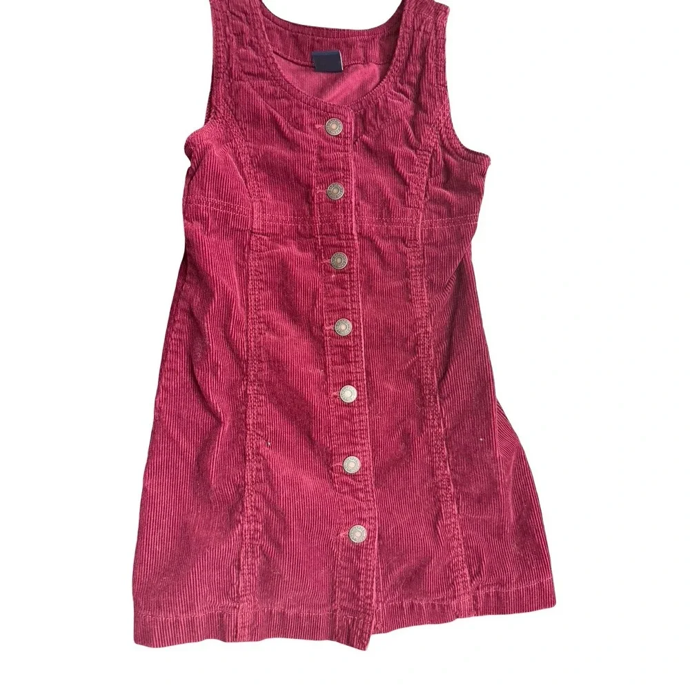 Vintage Gap girls size XS 4-5 burgundy‎ jumper dress snap buttons